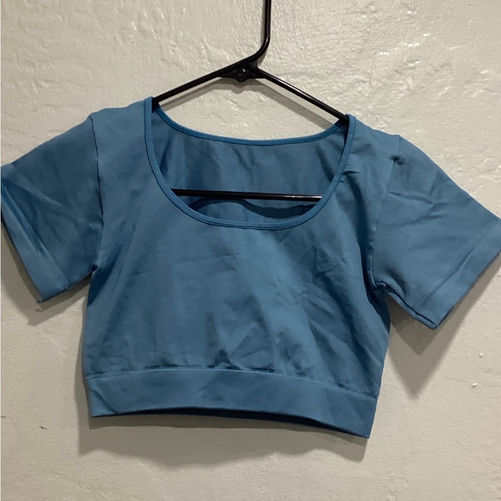 Women's Blue Scoop Neck Crop Top